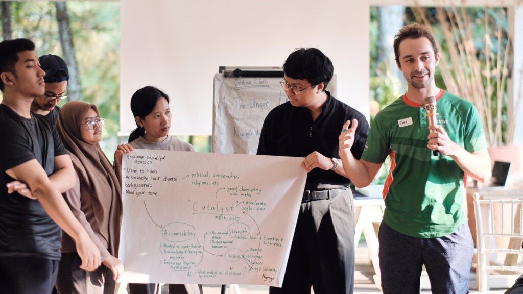 Group of students presenting a concept map